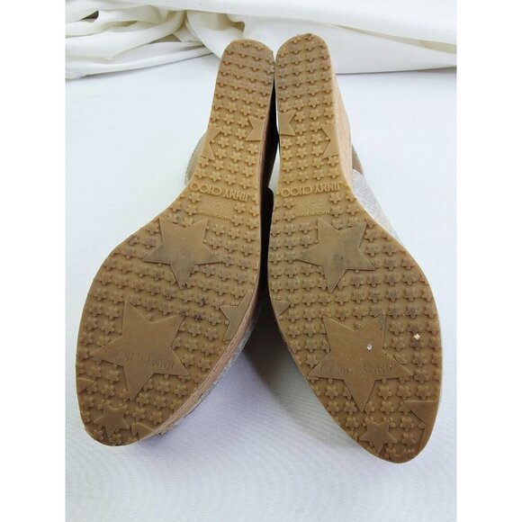 Jimmy Choo Size 38.5 (US 8.5) Womens Snake Print Peep Toe Sling Back Logo Wedge - Picture 9 of 16